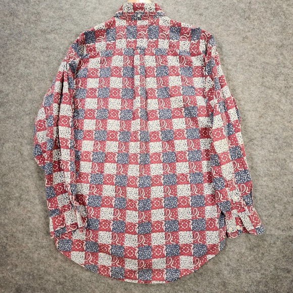 VTG Evergreen Shirtmakers Shirt Men L Red White‎ Blue Hipster Patriotic Paisley - Picture 12 of 12